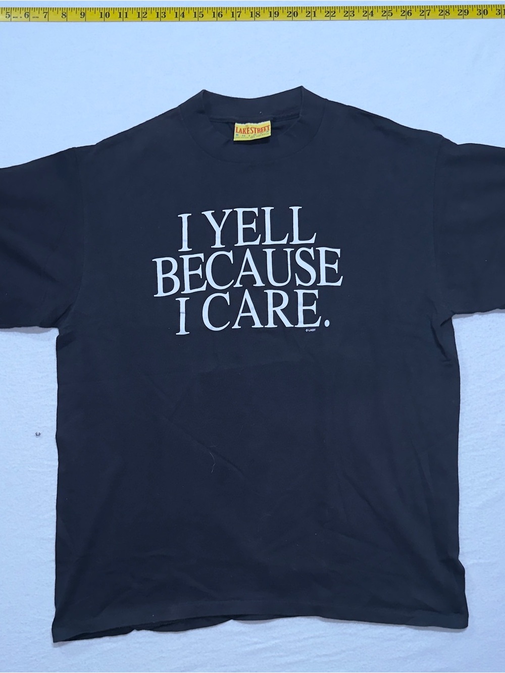 Vintage 1990s Black Graphic Tee - "I Yell Because I Care."